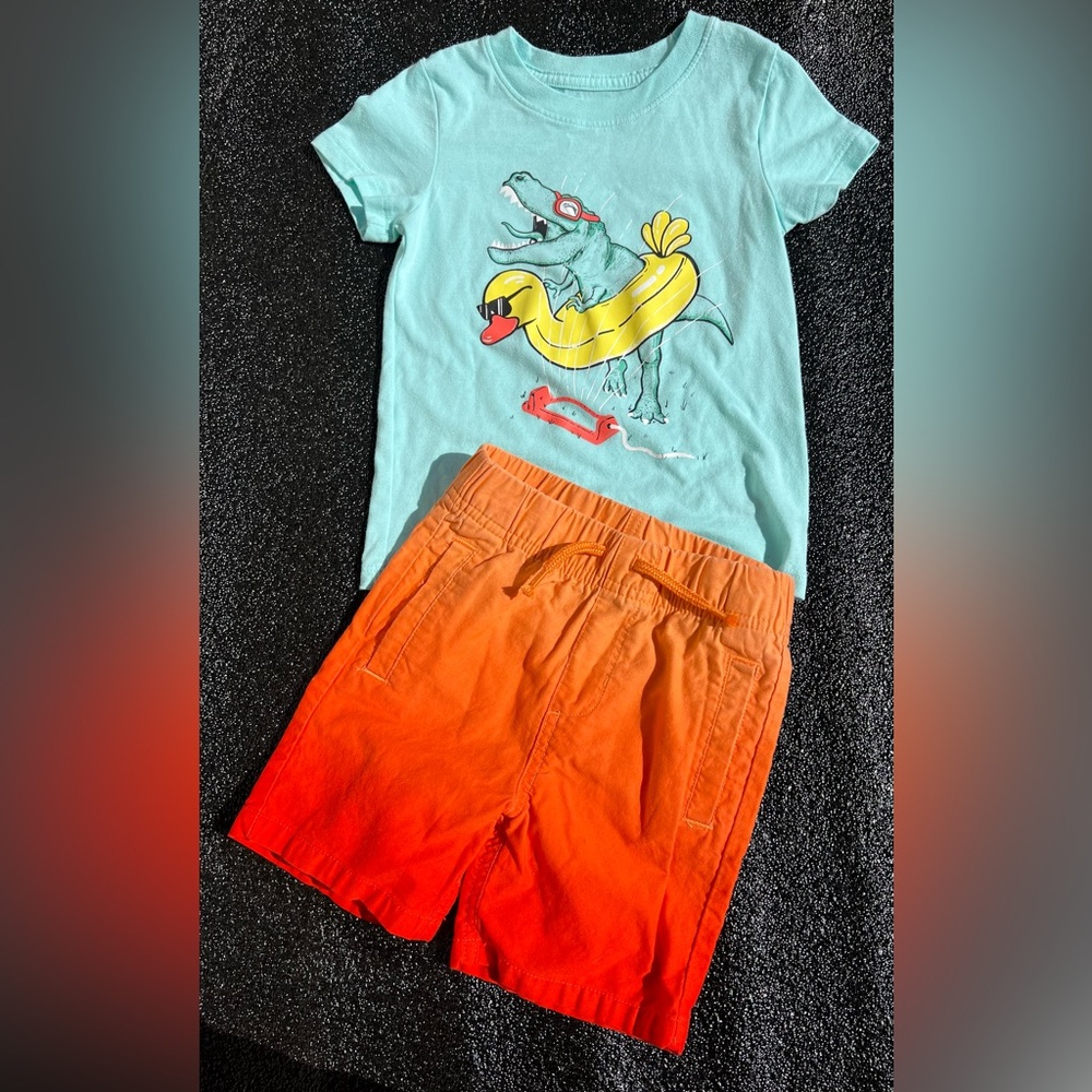 Graphic Tee and Ombre Shorts Set